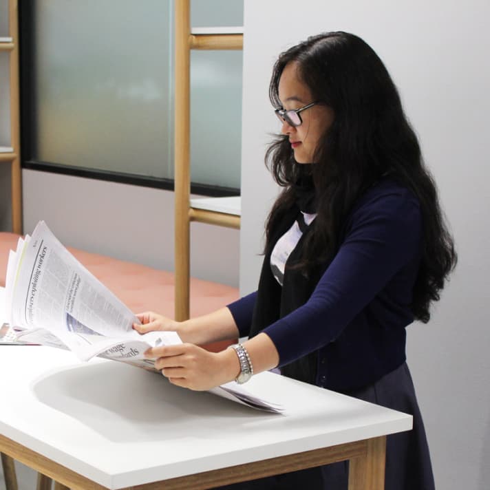 Woman looking at plans